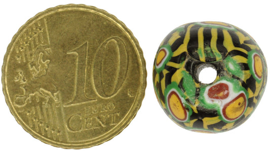 Antique Large Round Millefiori Mosaic Glass Trade Bead, 15X14Mm - alternate view