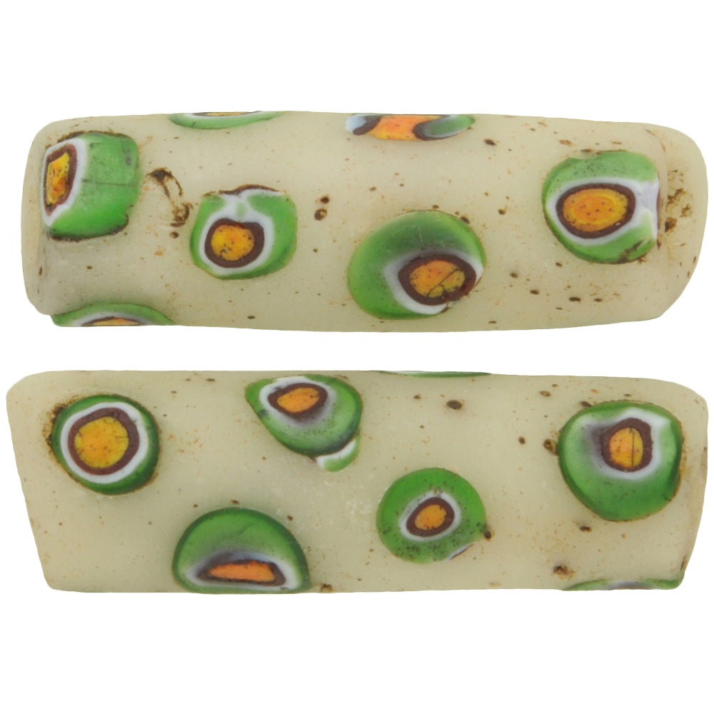 Antique Large Millefiori Venetian Mosaic Glass Trade Beads Pair