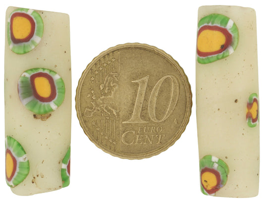 Antique Large Venetian Millefiori Mosaic Glass Trade Beads Pair - alternate view