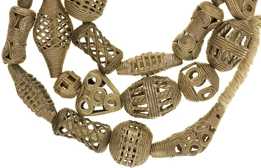 Authentic African Brass Beads Strand From Ghana - 27.5" Handmade - alternate view