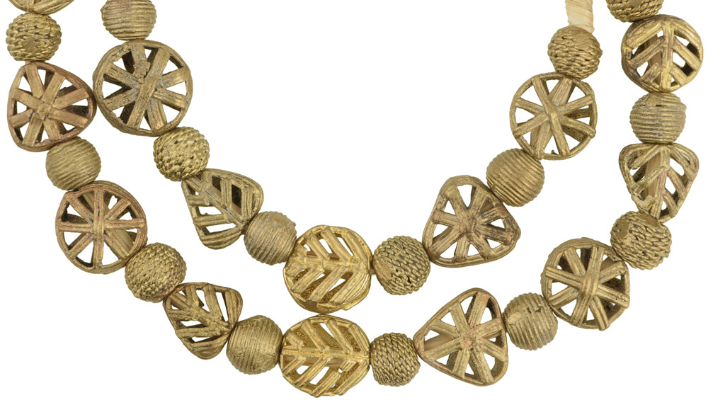 Handmade African Brass Beads From Ghana - Lost Wax Technique, 22.5" Strand - close-up