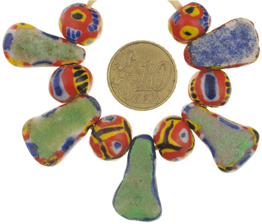 Polychrome Kiffa African Glass Beads - Handmade Mauritania 11 Pcs - alternate view