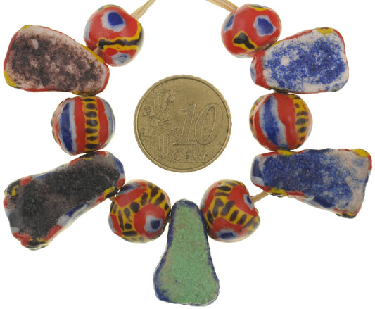 Rare Polychrome Kiffa Glass Beads - Handmade Mauritania (11 Pcs) - alternate view