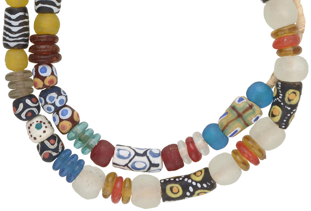 African Trade Beads: Krobo Powder Glass Beads Strand 9-14Mm - close-up