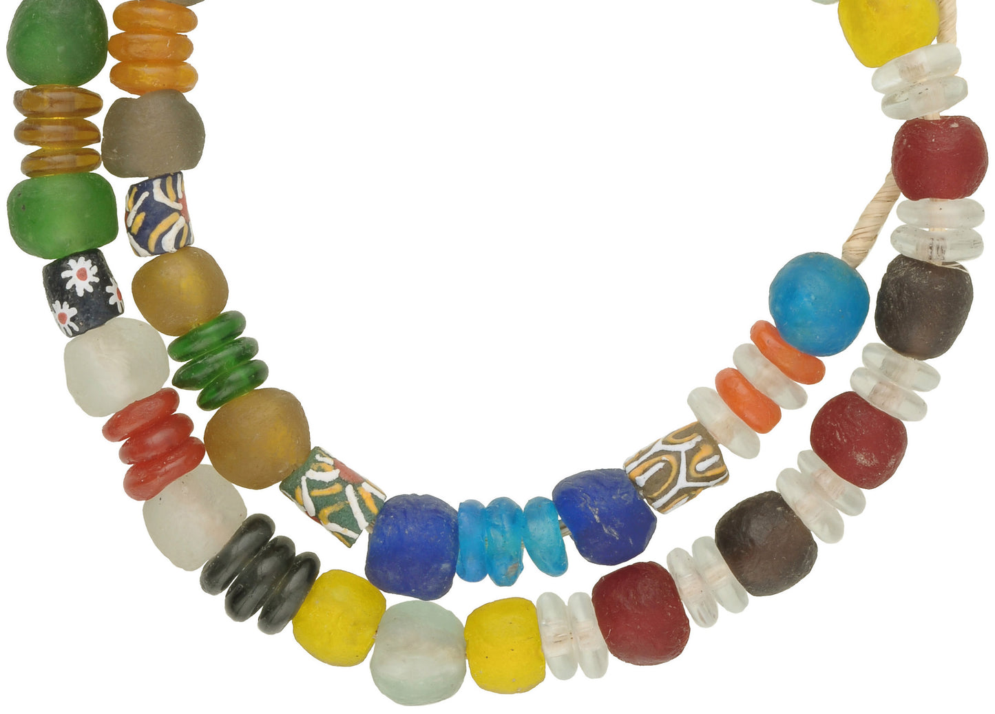 Mixed Krobo Glass Beads Strand - African Trade Beads From Ghana - close-up