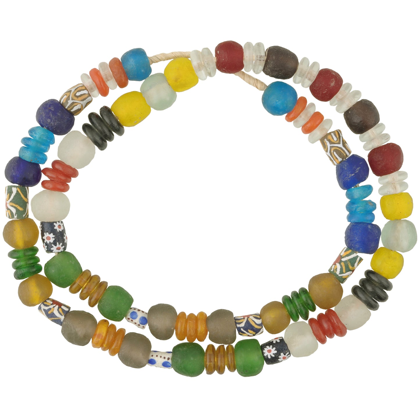 Mixed Krobo Glass Beads Strand - African Trade Beads From Ghana