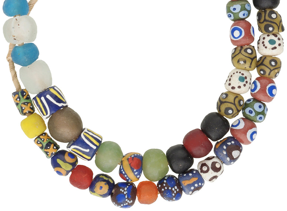 Colorful African Trade Beads Strand - Krobo Recycled Glass 26" - close-up