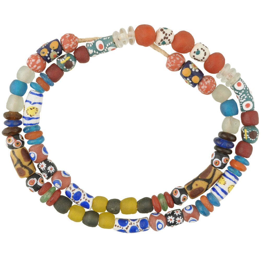 African Trade Beads - Krobo Recycled Glass Beads, 27" Strand