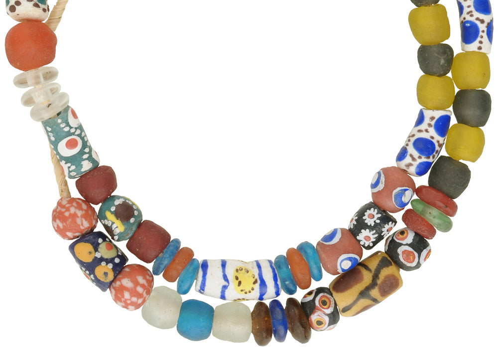 African Trade Beads - Krobo Recycled Glass Beads, 27" Strand - close-up