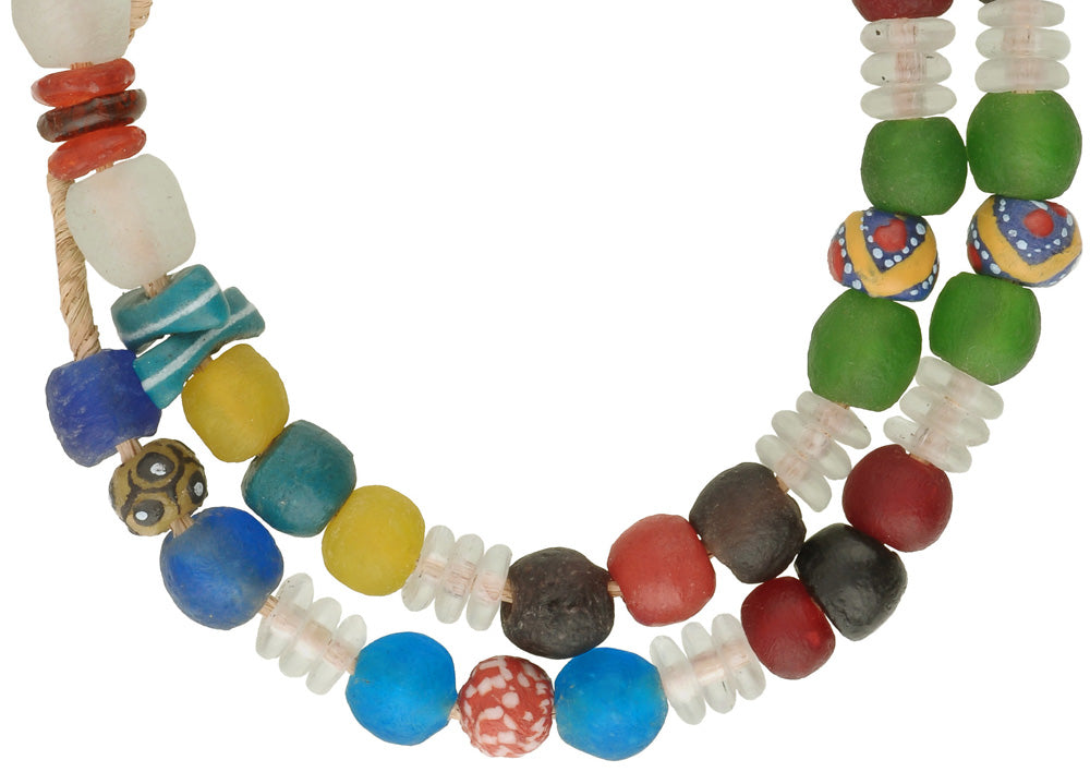 Mixed Recycled Krobo Glass Beads Strand - African Trade Beads 10-17Mm - close-up