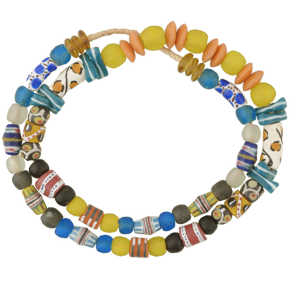 African Trade Beads: Krobo Glass Beads Strand 8-18Mm - Tribalgh