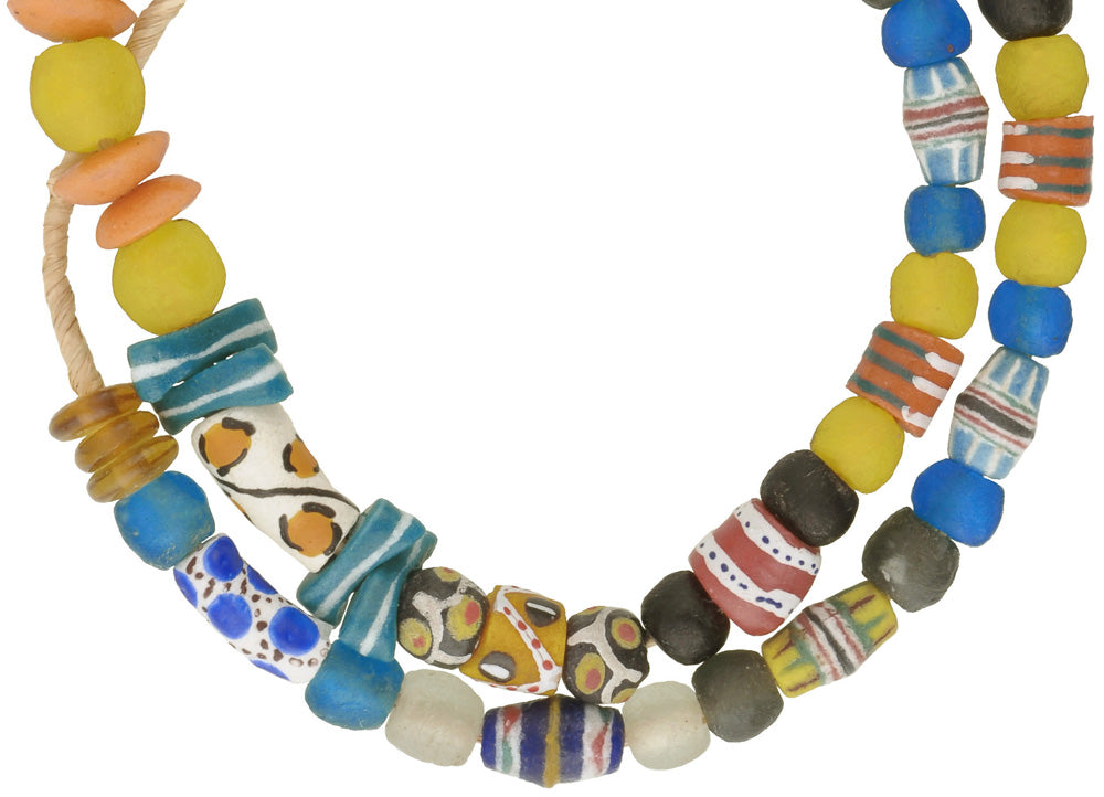 African Trade Beads: Krobo Glass Beads Strand 8-18Mm - Tribalgh - close-up