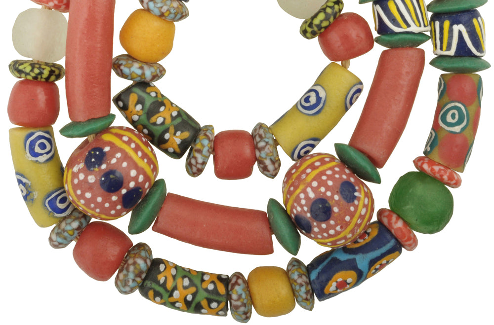 Recycled Krobo Powder Glass African Trade Beads - 27" Strand - close-up