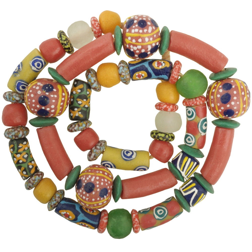 Recycled Krobo Powder Glass African Trade Beads - 27" Strand