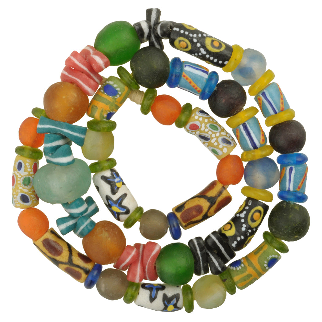 Colorful African Trade Beads - Krobo Powderglass Imitation Strand