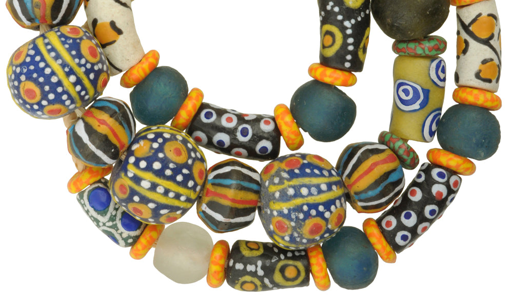 African Trade Beads 26.5" - Krobo Powder Glass Beads Ghana - close-up