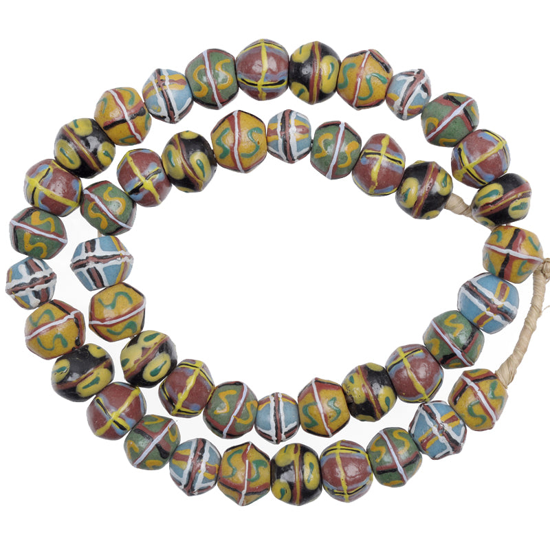 African Trade Beads: Fancy Powder Glass Beads, Krobo, Ghana, 14-18Mm
