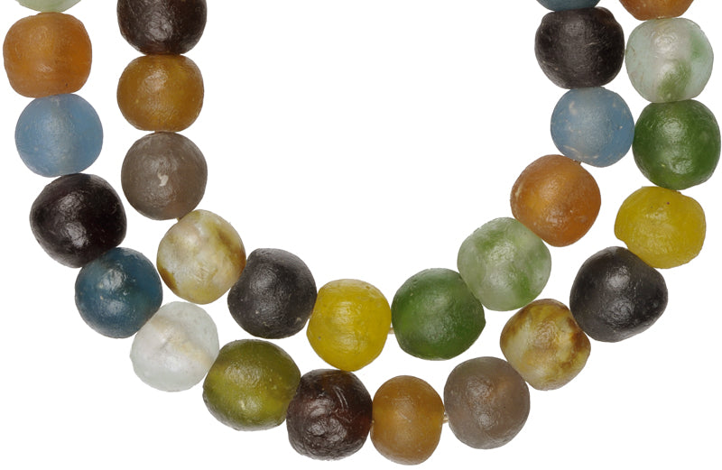 Large African Krobo Glass Beads Strand, Recycled Trade Beads - close-up
