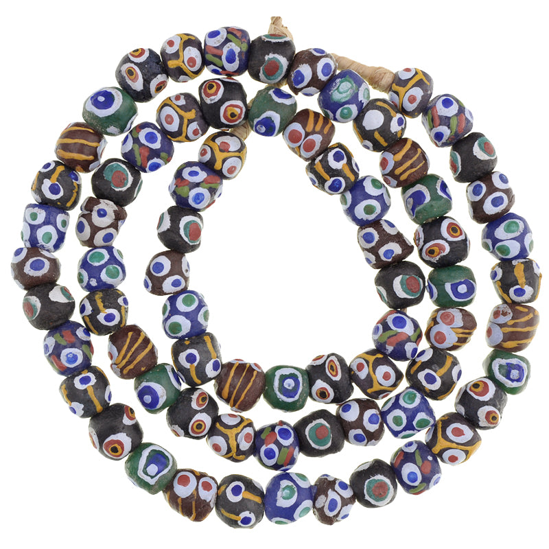 African Powder Glass Beads - Fancy Krobo Trade Beads, 10-11Mm