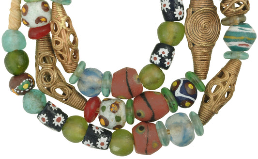 Mixed African Trade Beads: Krobo Glass & Brass Beads From Ghana - alternate view