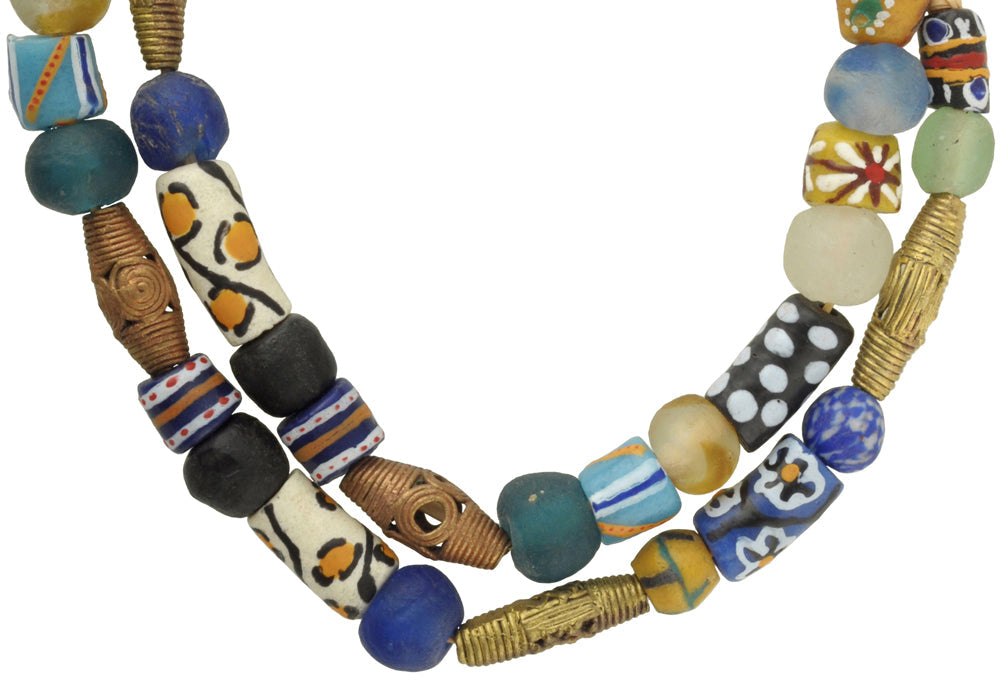 Mixed Krobo Glass And Brass Beads - Recycled African Trade Beads - product focus