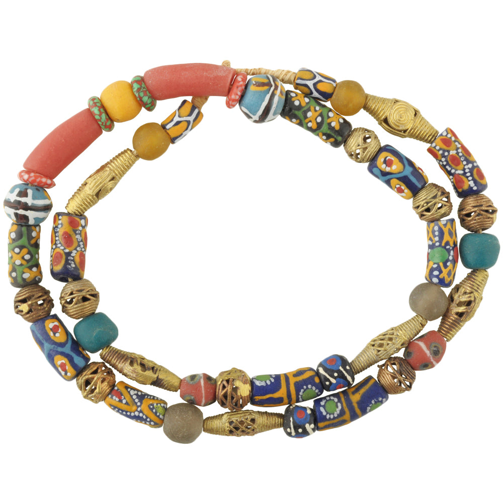 Mixed Krobo Glass And Brass Beads - African Trade Strand