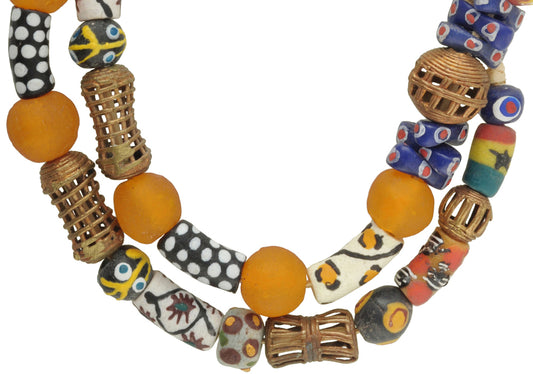 African Trade Beads: Krobo Glass & Brass Beads Strand 8-22Mm - alternate view
