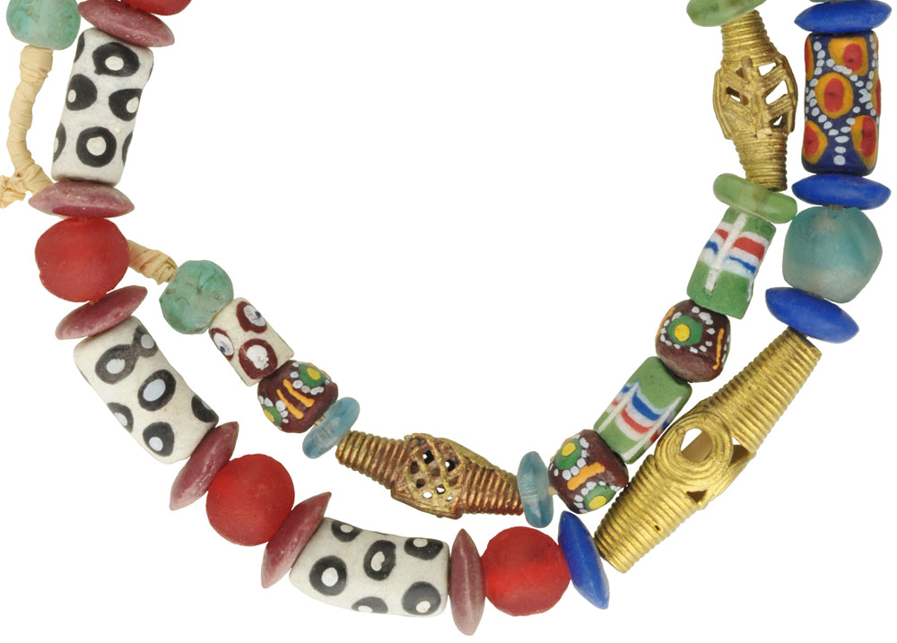 African Trade Beads - Krobo Glass & Brass Beads 7-15Mm, Handmade - close-up