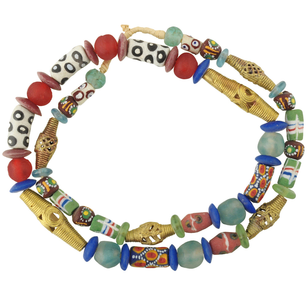 African Trade Beads - Krobo Glass & Brass Beads 7-15Mm, Handmade