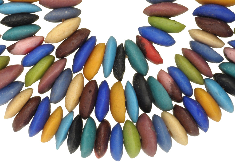 African Trade Beads: 24" Strand Of Krobo Powder Glass Beads - close-up