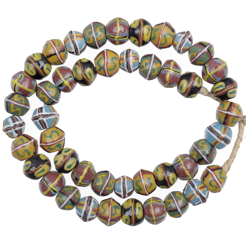 African Trade Beads - Fancy Krobo Powder Glass Beads, 14-18Mm, Ghana