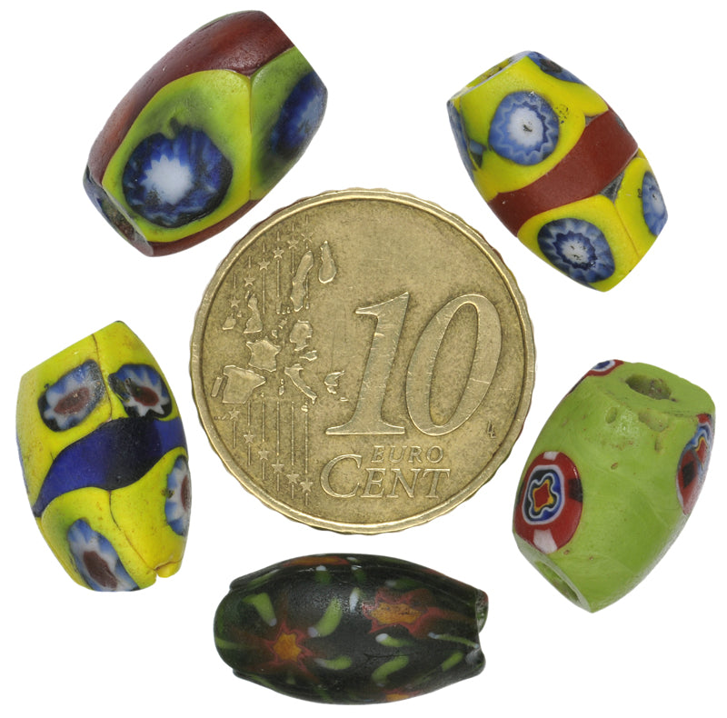 Antique Venetian Oval Millefiori Mosaic Glass Trade Beads - 1900S African Trade - alternate view