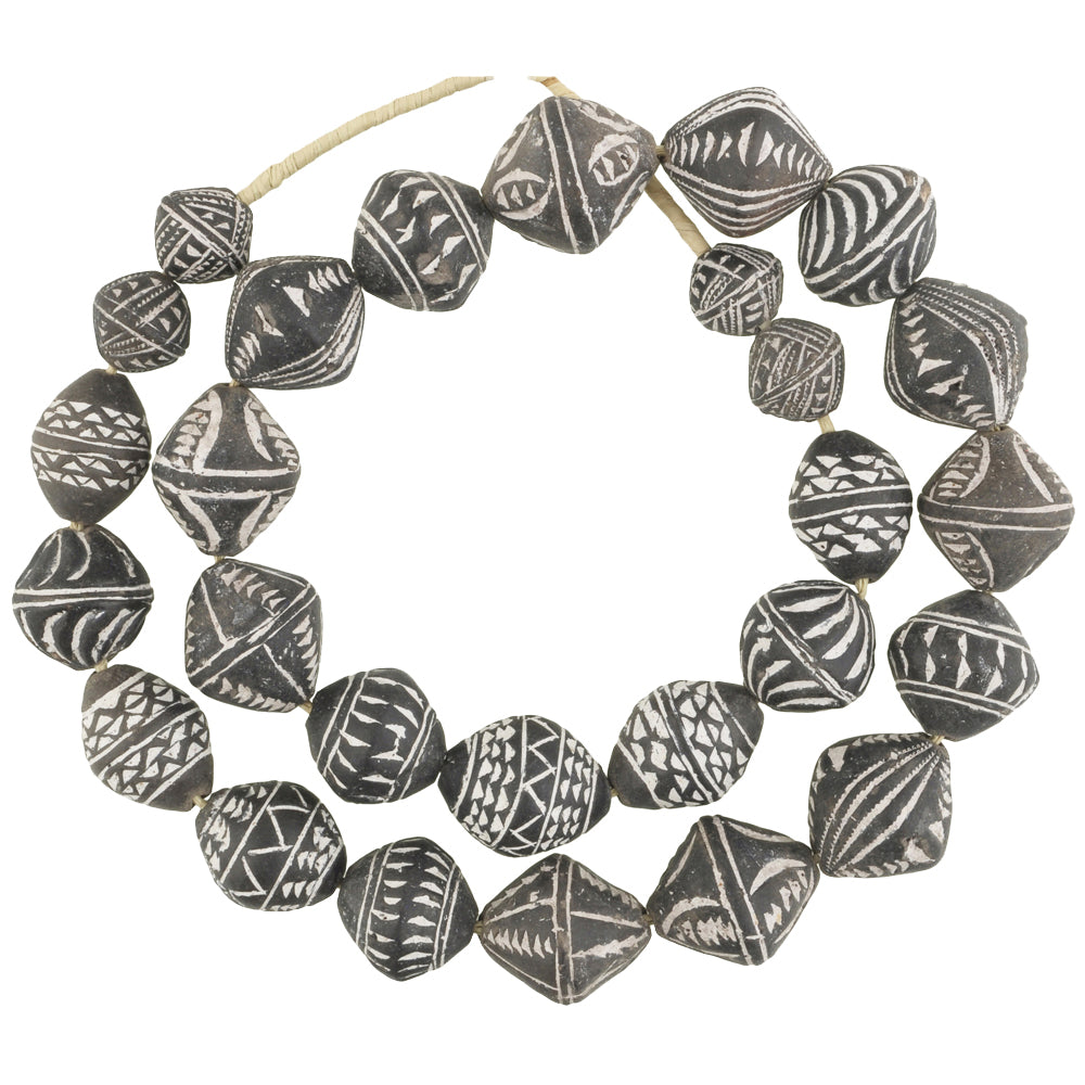 Handmade African Spindle Whorls - Mali Clay Beads With Etched Designs