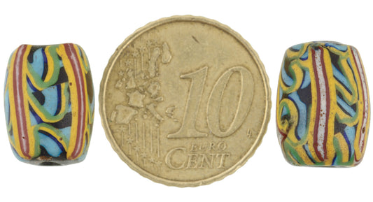 Rare Antique Fancy Venetian Wound Glass Trade Beads Pair 14X10Mm - alternate view