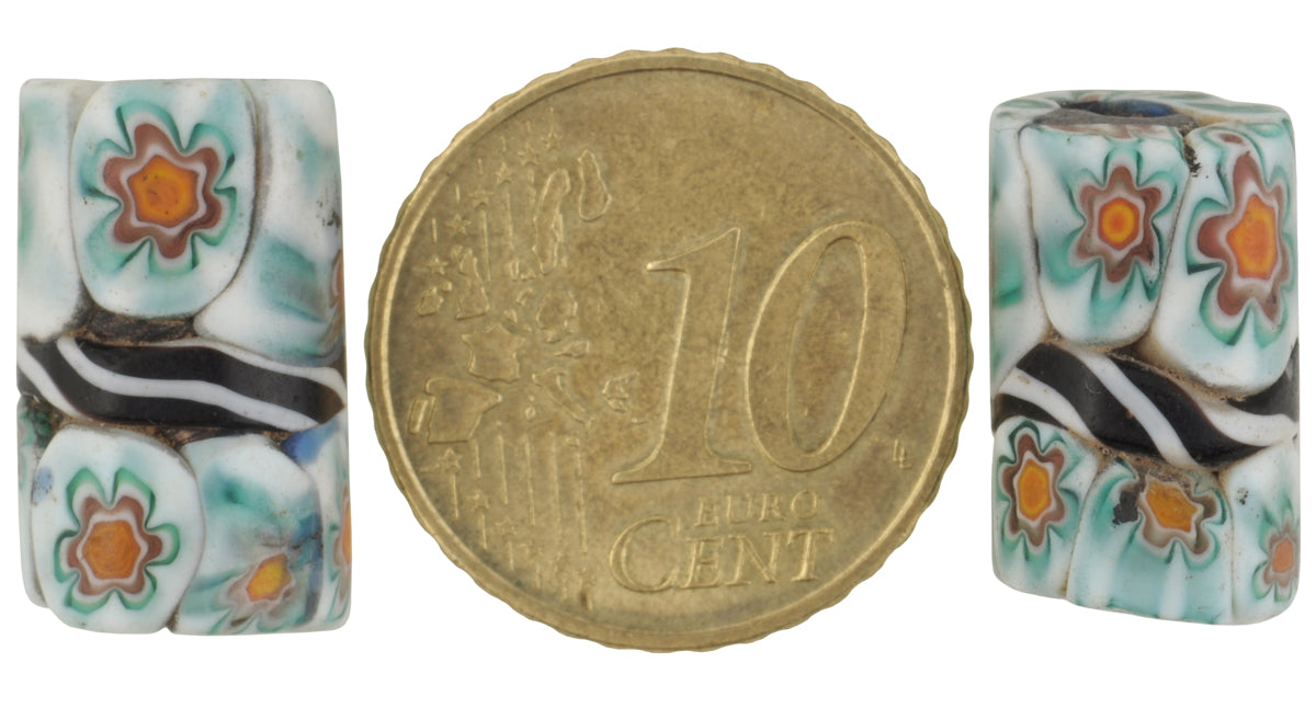 Rare Antique Banded Millefiori Venetian Mosaic Glass Trade Beads - zoomed-in detail