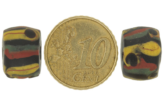 Antique Black Fancy Venetian Lampwork Trade Beads With Trail Design - alternate view