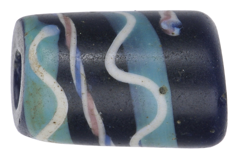 Rare Antique Blue "Fancy" Venetian Lampwork Bead With Trail Decoration - close-up
