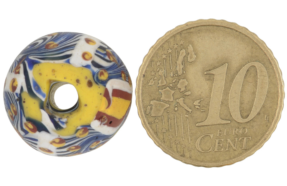 Rare Antique Bicone King Venetian Wound Glass Trade Bead, 17X11Mm - close-up