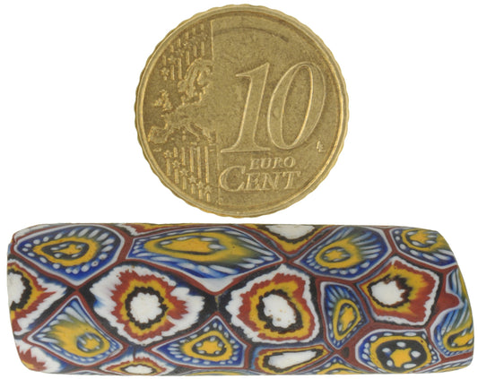 Rare Large Antique Millefiori Mosaic Glass Trade Bead, 41X13Mm - alternate view