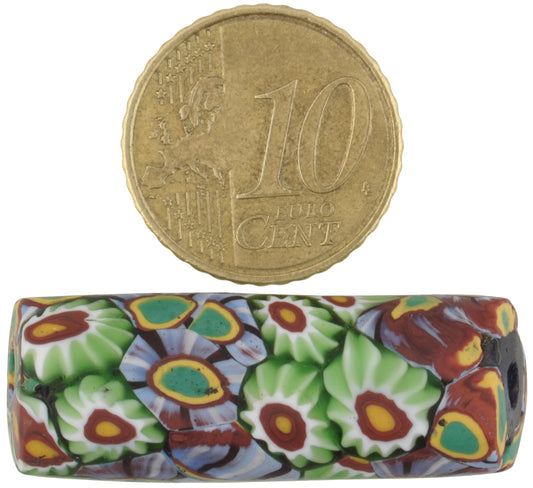 Rare Large Antique Millefiori Mosaic Glass Trade Bead, 36X13Mm - alternate view