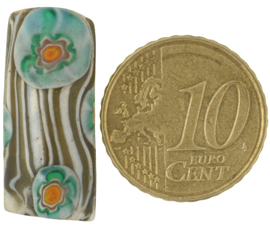 Rare Antique Venetian Millefiori Glass Trade Bead - 24 X 11 Mm Mosaic Bead - alternate view