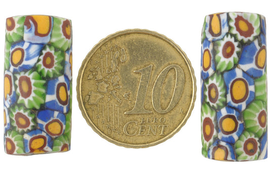 Rare Antique Venetian Millefiori African Trade Beads Pair - Mosaic Glass - alternate view