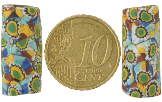 Rare Antique Venetian Millefiori Mosaic Trade Beads - 23X10Mm Pair - alternate view