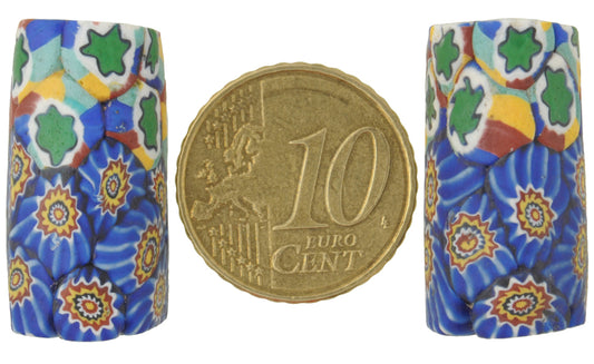 Rare Large Antique Venetian Millefiori Mosaic African Trade Beads Pair, 25X13 Mm - alternate view