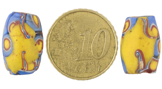 Rare Antique Large Oval Millefiori Mosaic Beads With Trail Design - African Trade Beads - alternate view