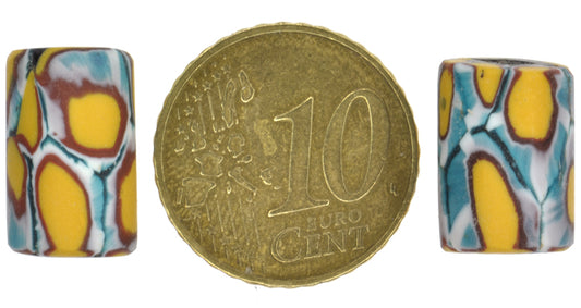 Rare Antique Venetian Millefiori Mosaic Glass Trade Beads Pair - alternate view