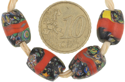 Rare Antique Red Banded Oval Venetian Millefiori Mosaic Glass Trade Beads - alternate view