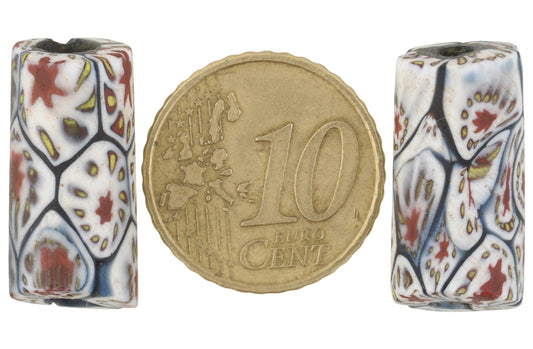 Antique Venetian Millefiori Mosaic Glass Trade Beads Pair, 22X10Mm - alternate view