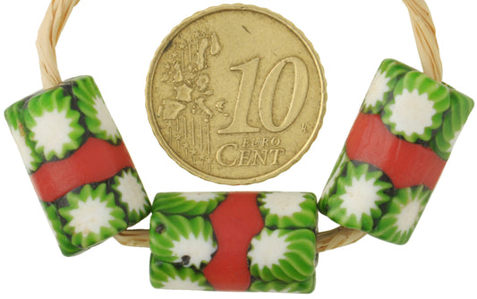 Antique Red Banded Venetian Millefiori Mosaic Glass Trade Beads, 17-18Mm - alternate view