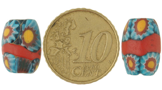 Antique Red Banded Oval Millefiori Venetian Mosaic Glass Trade Beads - alternate view